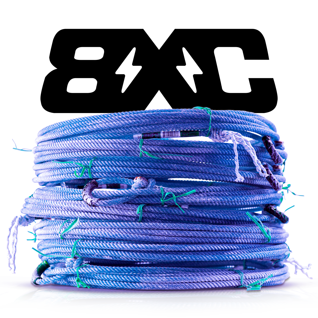 Blue coiled rope with the logo 8XC