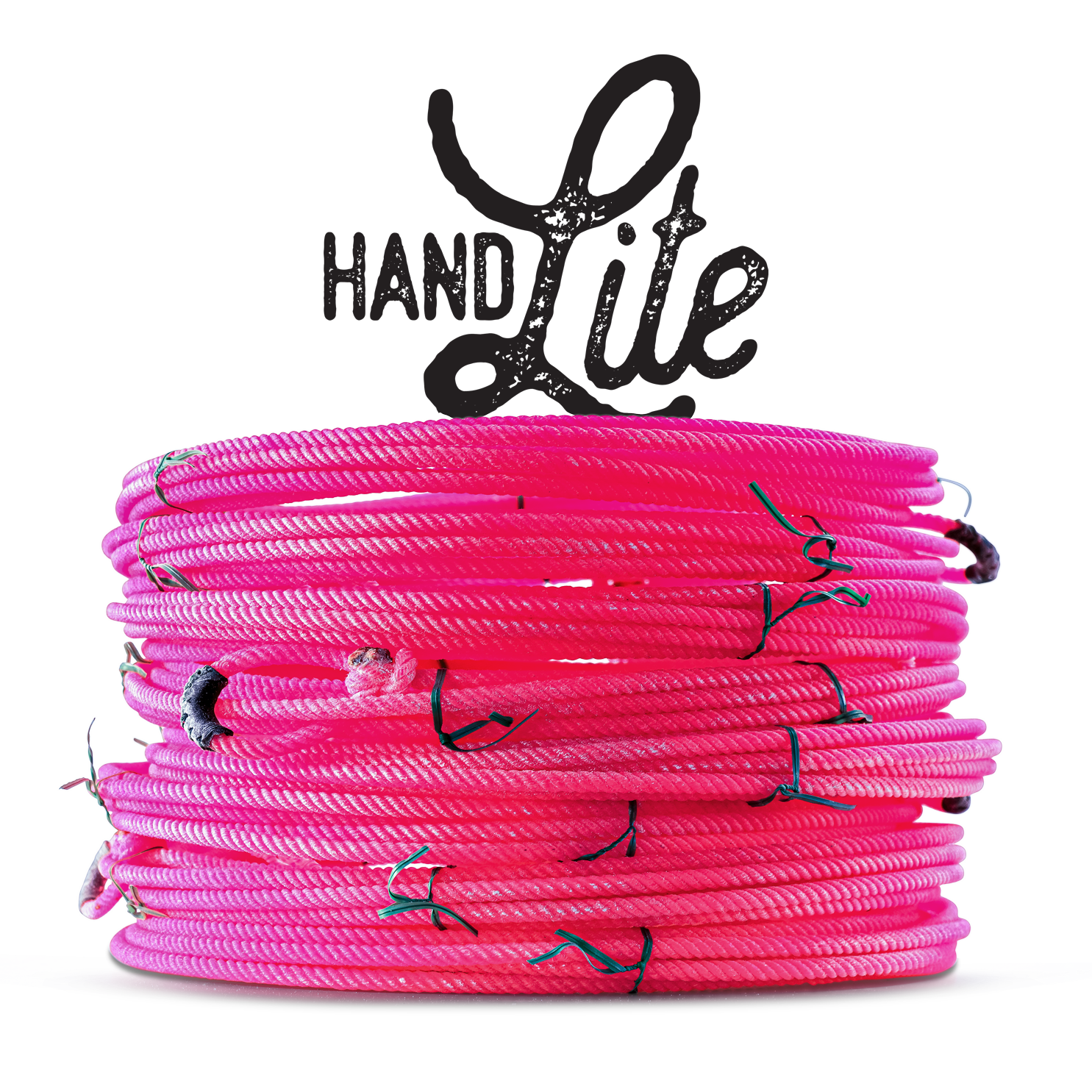 Pink coiled rope, secured with black ties, with Hand Lite above