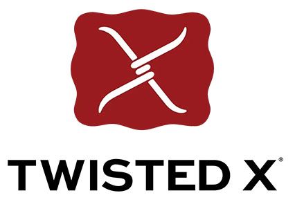 Twisted X logo: maroon square with a white