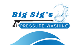 Big Sig’s Pressure Washing logo in blue and black with a spray wand and wave design