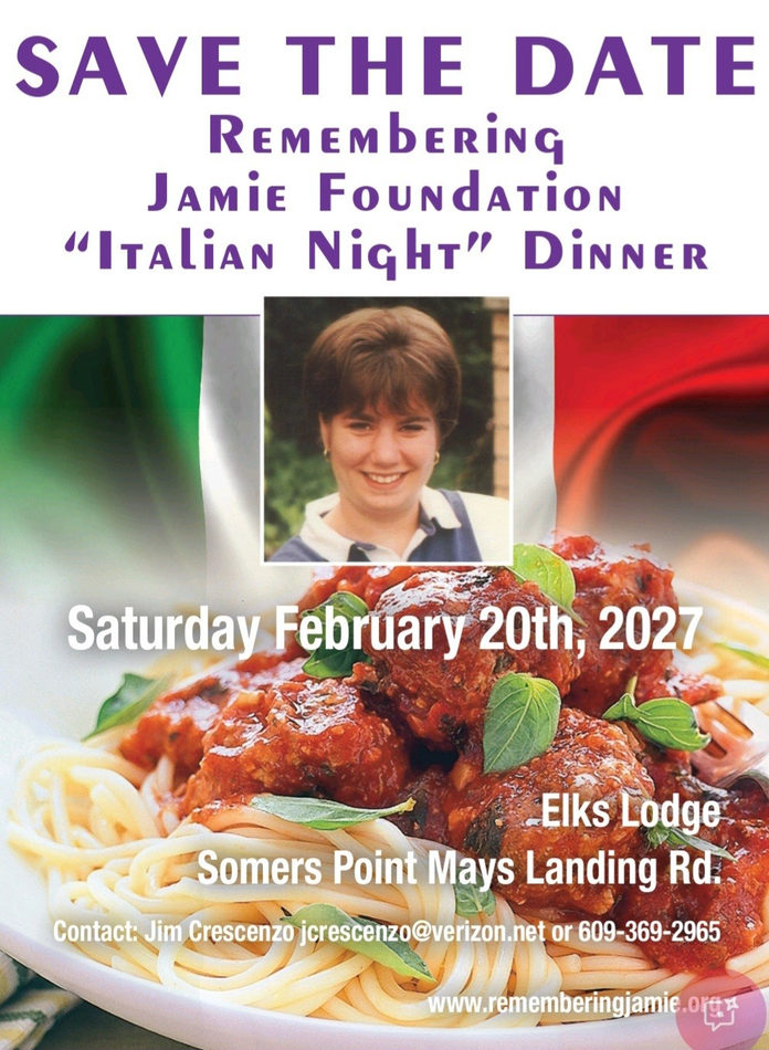 27th Annual Remembering Jamie Foundation Italian Dinner Night Advertisement