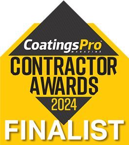 CoatingsPro Contractor Awards 2024 Finalist badge. Yellow, black, and white logo.