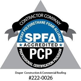 SPFA Accredited contractor logo. Contains black, blue, white, and gray text with the company's name and number.