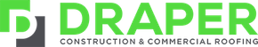 Logo for Draper Construction & Commercial Roofing. Green and gray design.