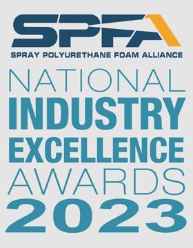The SPFA National Industry Excellence Awards 2023 logo featuring blue and yellow text on a light gray background.