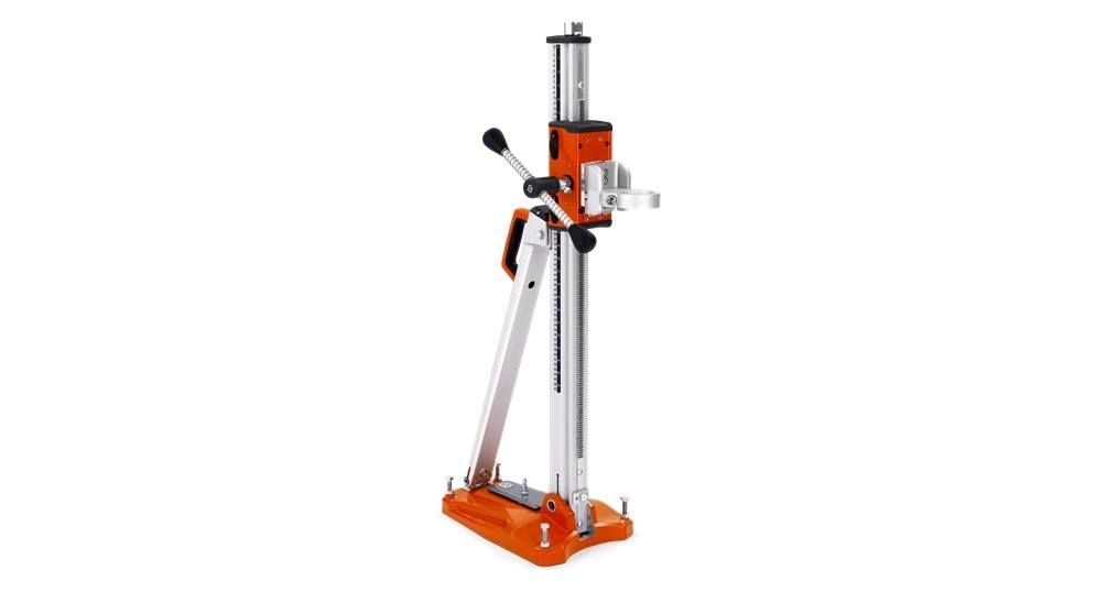 Orange and Silver Core Drill Stand, Vertical, With Lever and Handle — Coastcut Concrete Cutting Pty Ltd in Corlette, NSW