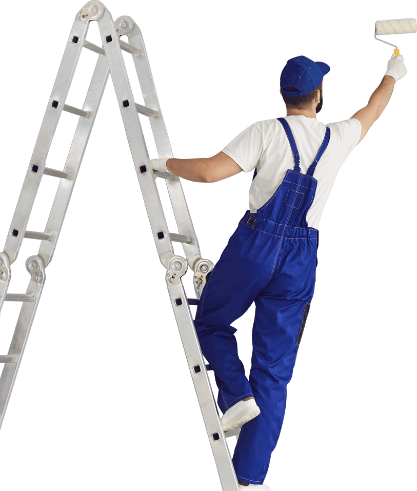 man gloves paints wall roller paint