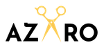 Logotipo de AZRO con tijeras doradas estilizadas que forman la letra A.