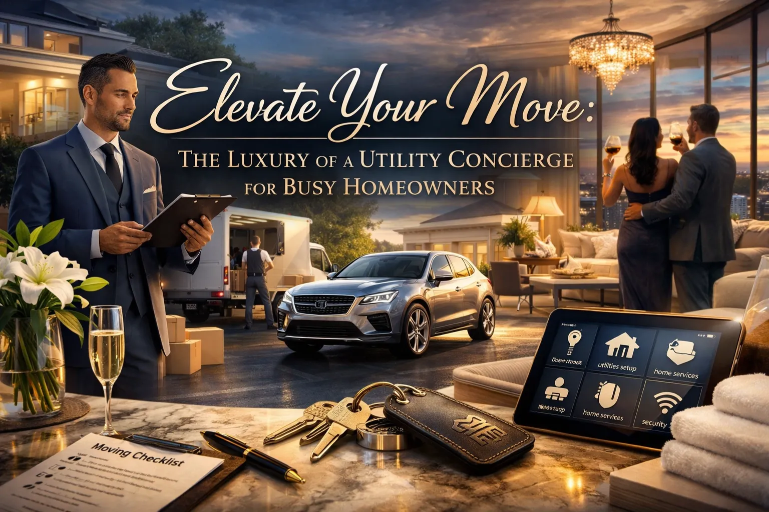 Professional concierge managing utility and home service setups for a luxury home move.