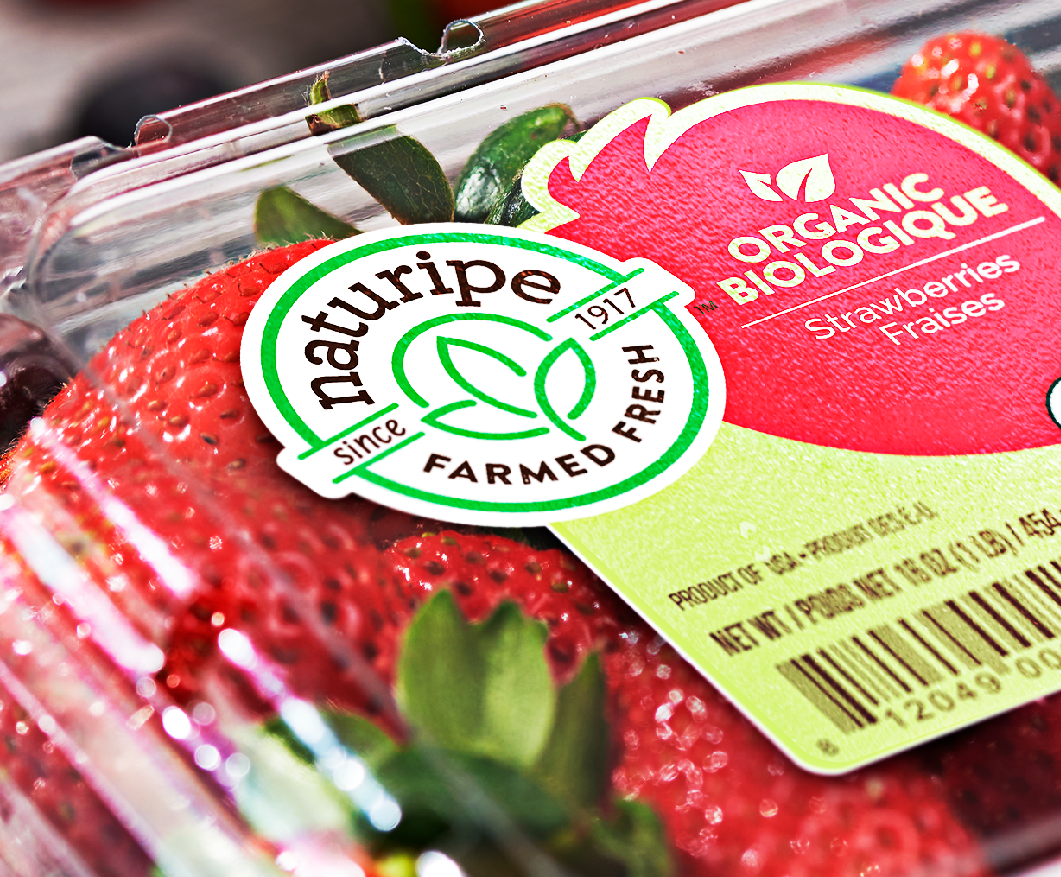 A container of Naturipe Organic strawberries
