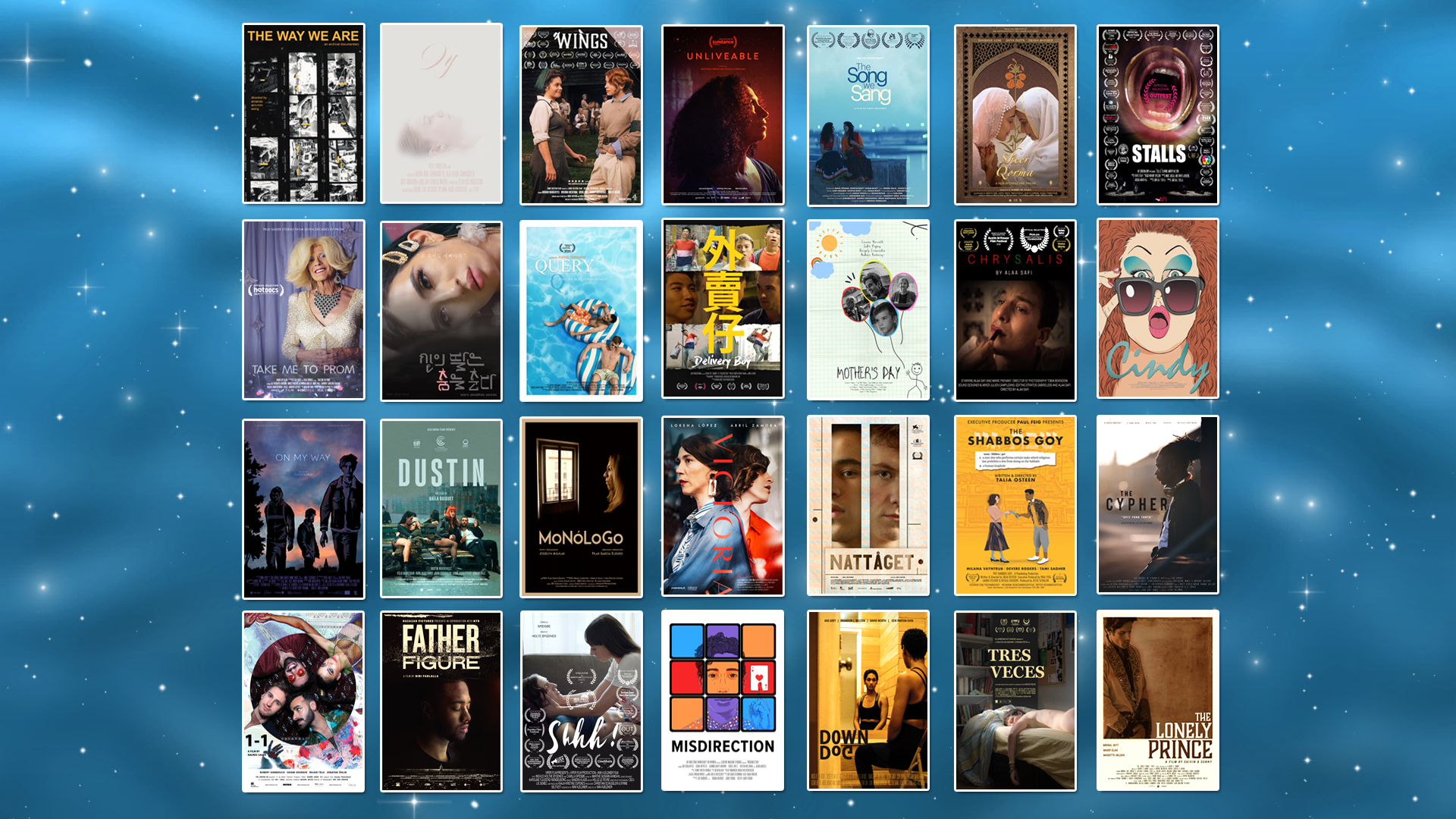 Eine Sammlung von Filmplakaten aus dem Kurzfilmbereich 2023
