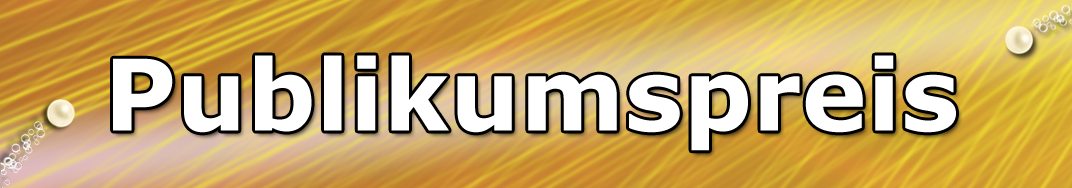Ein gelber Hintergrund mit den Worten „Publikumspreis“ in weißer Schrift