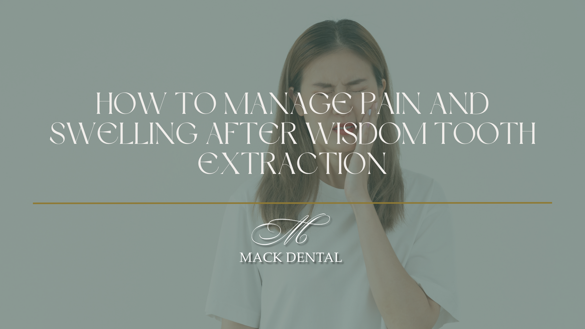 A woman is holding her mouth in pain after a wisdom tooth extraction.