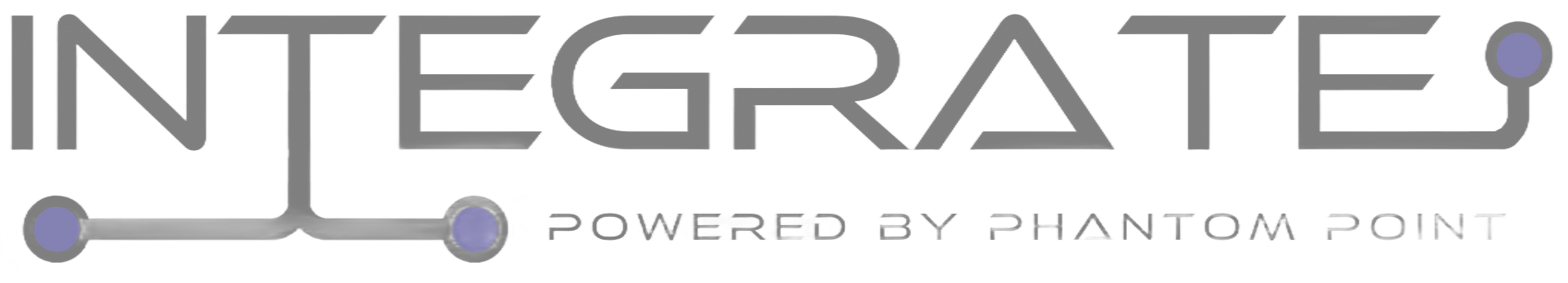 INTEGRATE logo, gray text with a connected dot design, powered by Phantom Point.