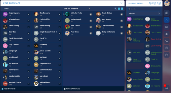 A digital interface displaying two lists of user profiles, one on the left, one on the right, with various profile pictures.