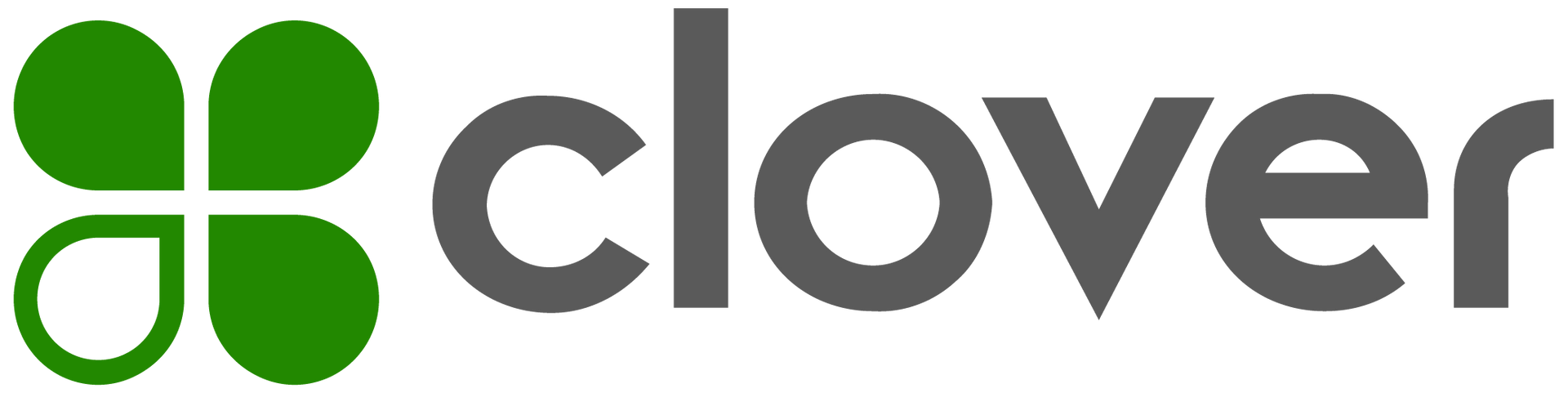 Clover logo: Green four-leaf clover icon and gray word 