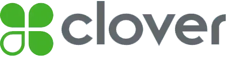 Clover logo: Green four-leaf clover icon beside the word "clover" in gray.