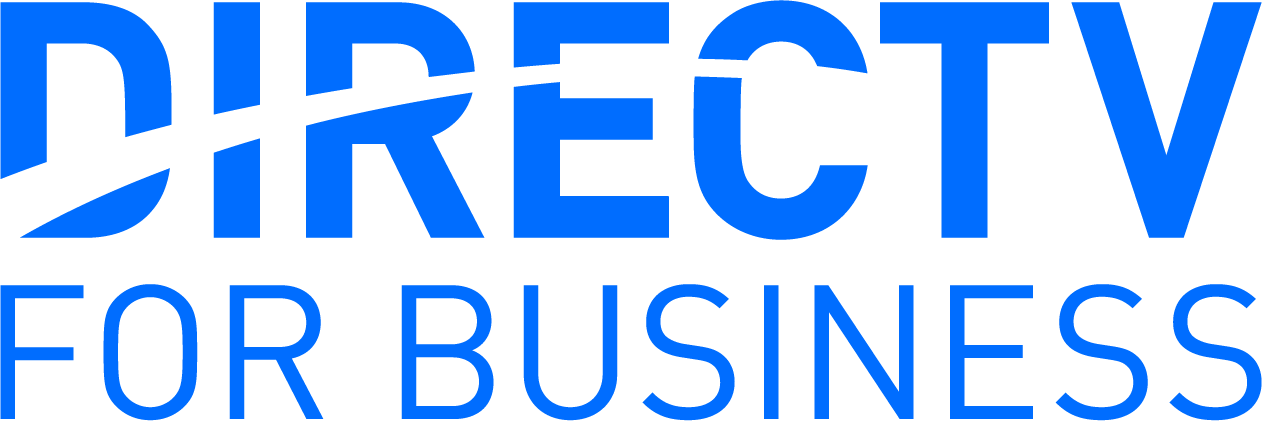 DIRECTV for Business logo. Blue text with white cross-through lines.