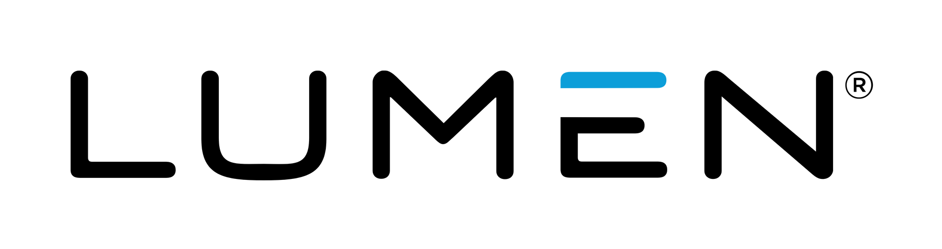 Lumen logo: black text with a blue line above the