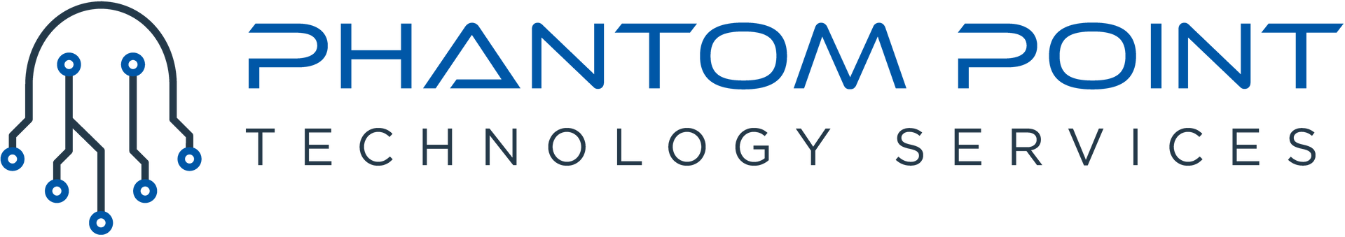 Logo of Phantom Point Technology Services, blue text and circuit board graphic.