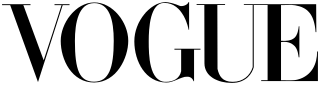 Het logo van Vogue magazine in zwarte schreefletters op een witte achtergrond.