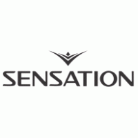 Het SENSATION-logo in zwart met een gestileerd embleem boven het woordmerk.