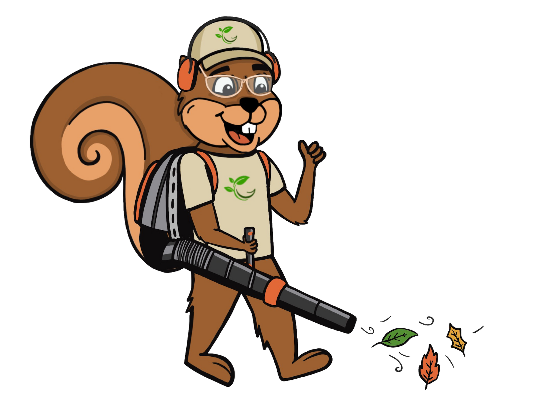 GreenerConcepts Mascot with a Leaf Blower