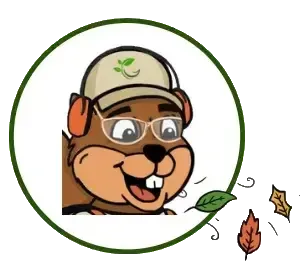 GreenerConcepts Mascot next to leaves