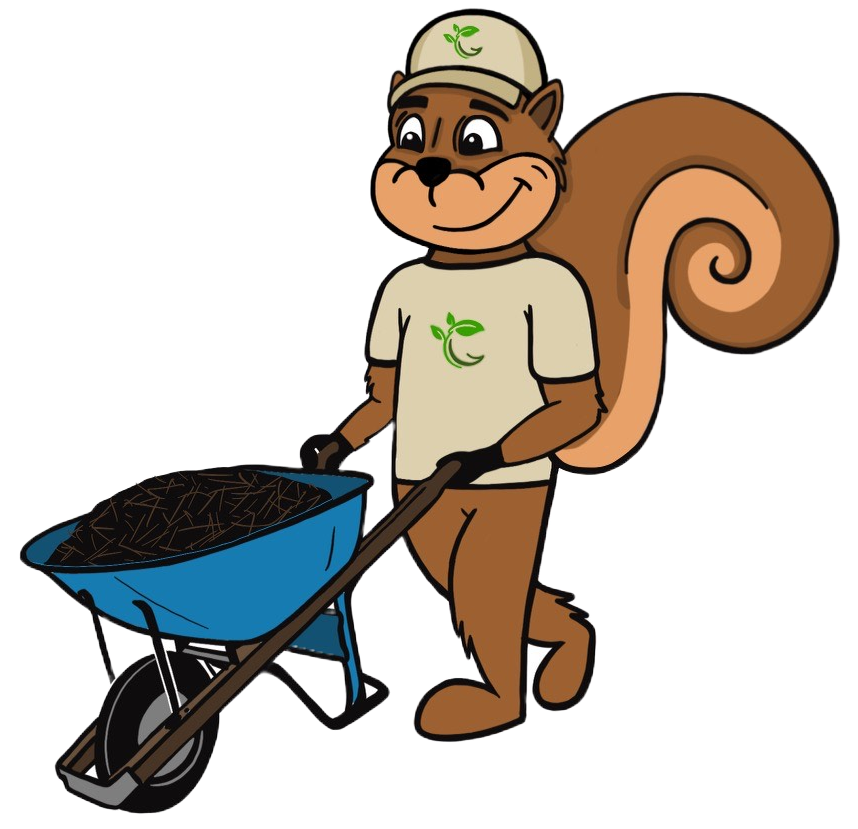GreenerConcepts Mascot pushing a wheelbarrow full of dirt
