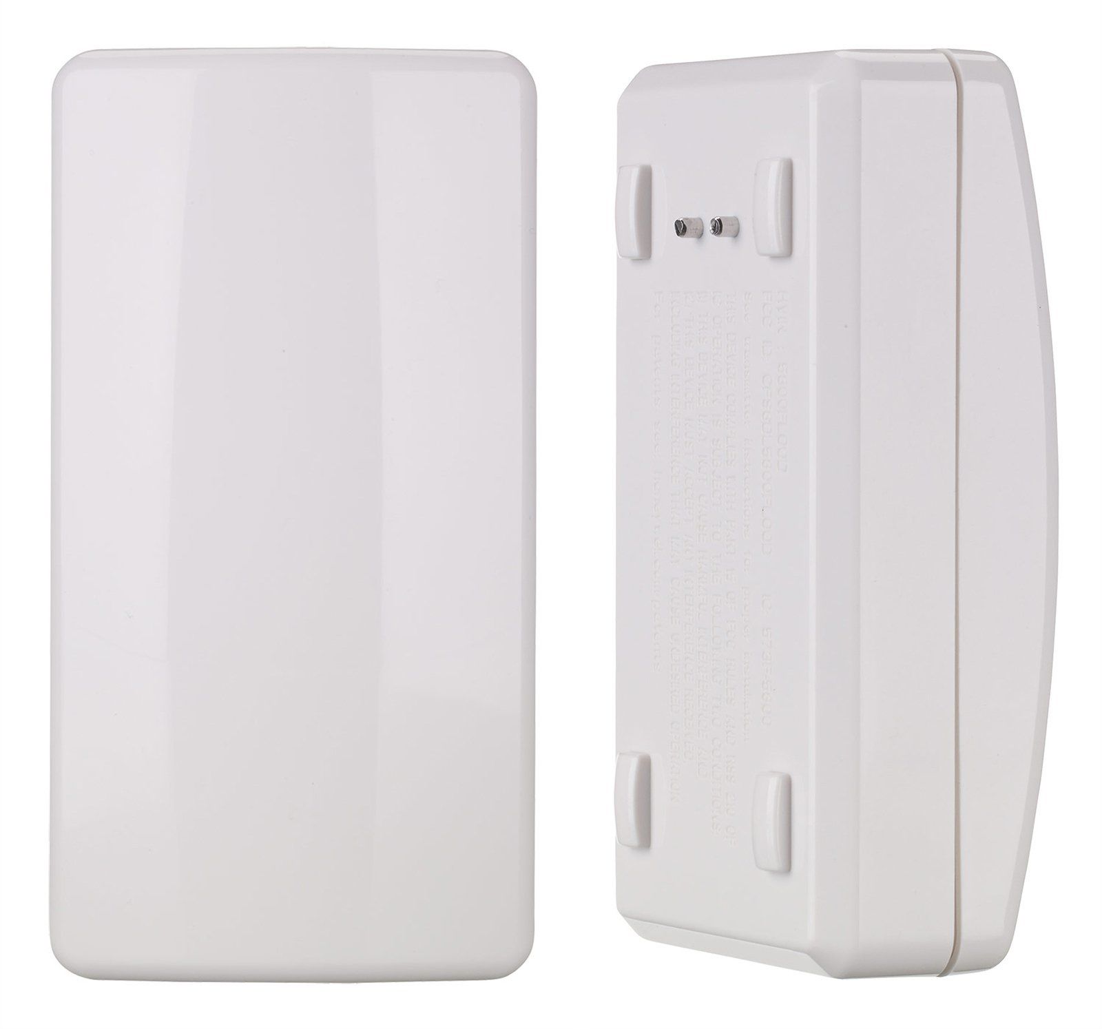 The front and back of a white box on a white background.