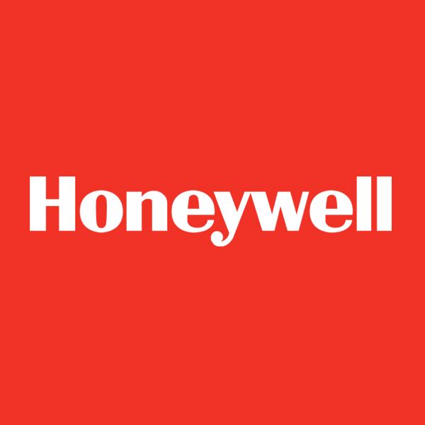 The honeywell logo is on a red background