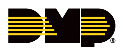 A black and yellow logo for a company called dmp.