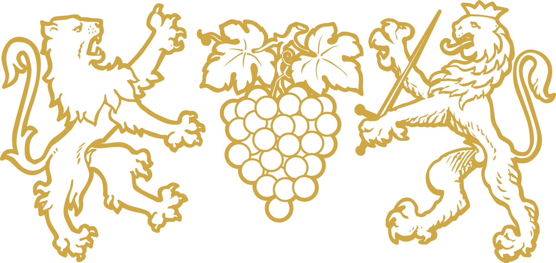 Un dessin de deux lions et d'une grappe de raisin.