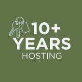 10+ years hosting Airbnb Superhost badge with five gold stars