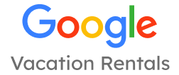 Google Vacation Rentals logo with multicolored Google text and gray subtitle