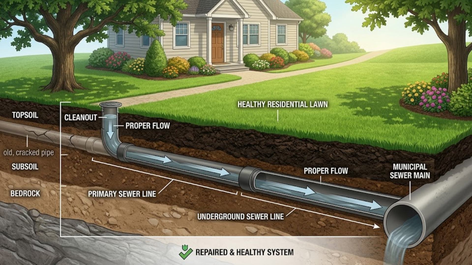 Healthy sewer system after professional sewer line repair