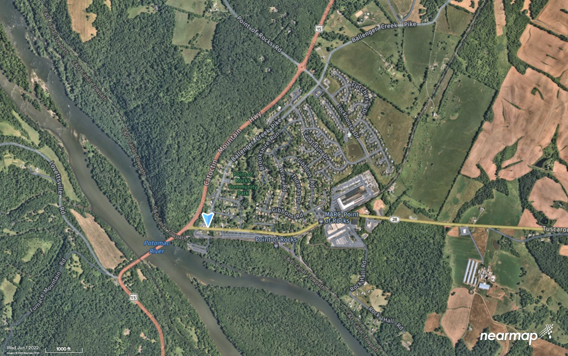Aerial image of Point of Rocks Maryland