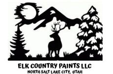 A black and white logo for elk country paints llc