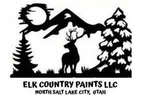 A black and white logo for elk country paints llc