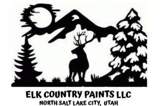 A black and white logo for elk country paints llc