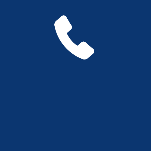 White phone handset icon on a blue background