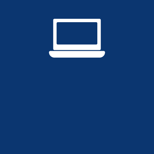 White laptop icon on a blue background