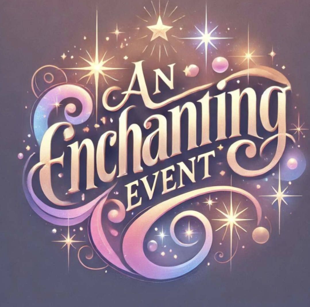 A logo for an enchanting event with stars and swirls