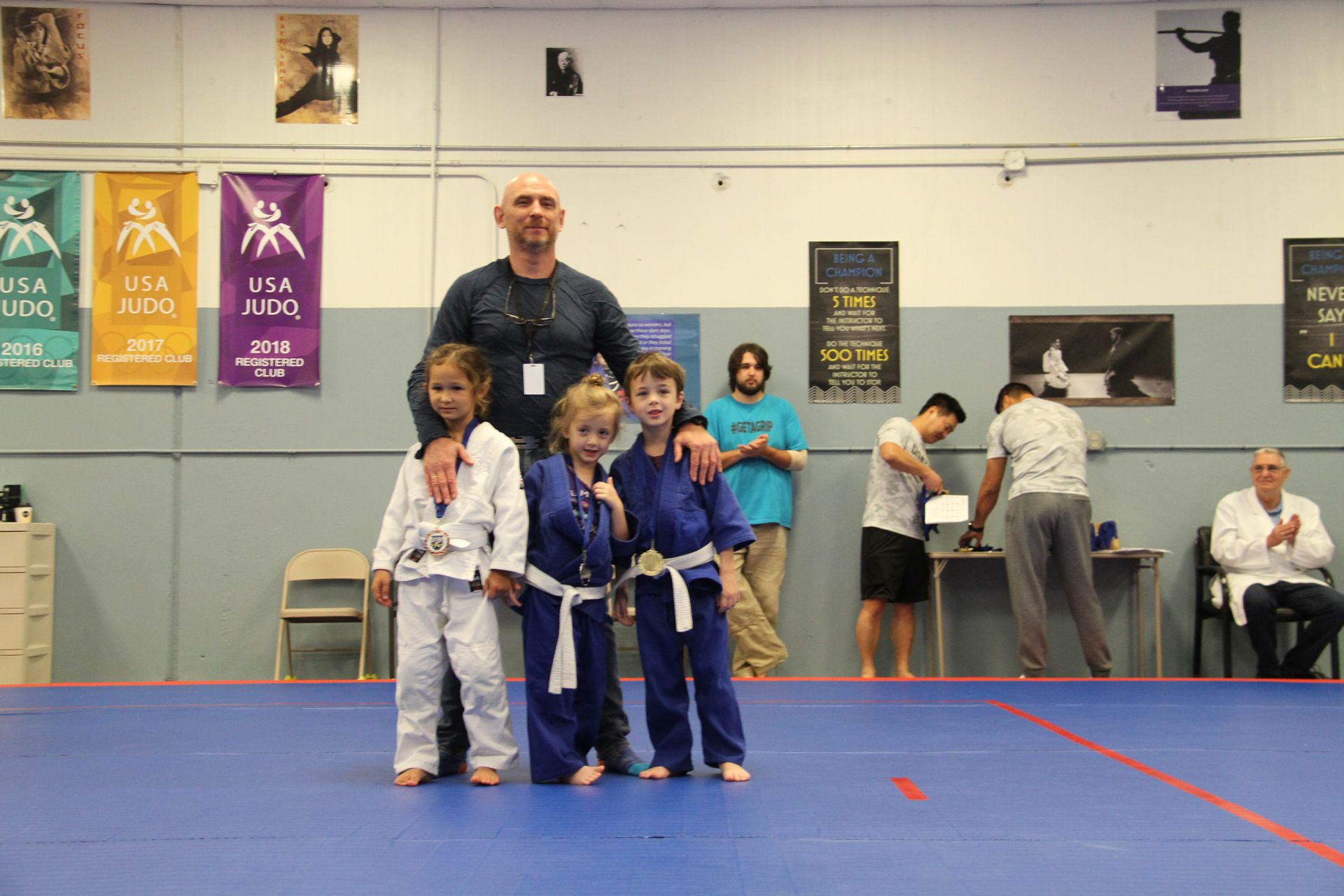 Students practice Judo balance drills at Champion Martial Arts & Fitness in Pasadena, Texas to build calm focus.