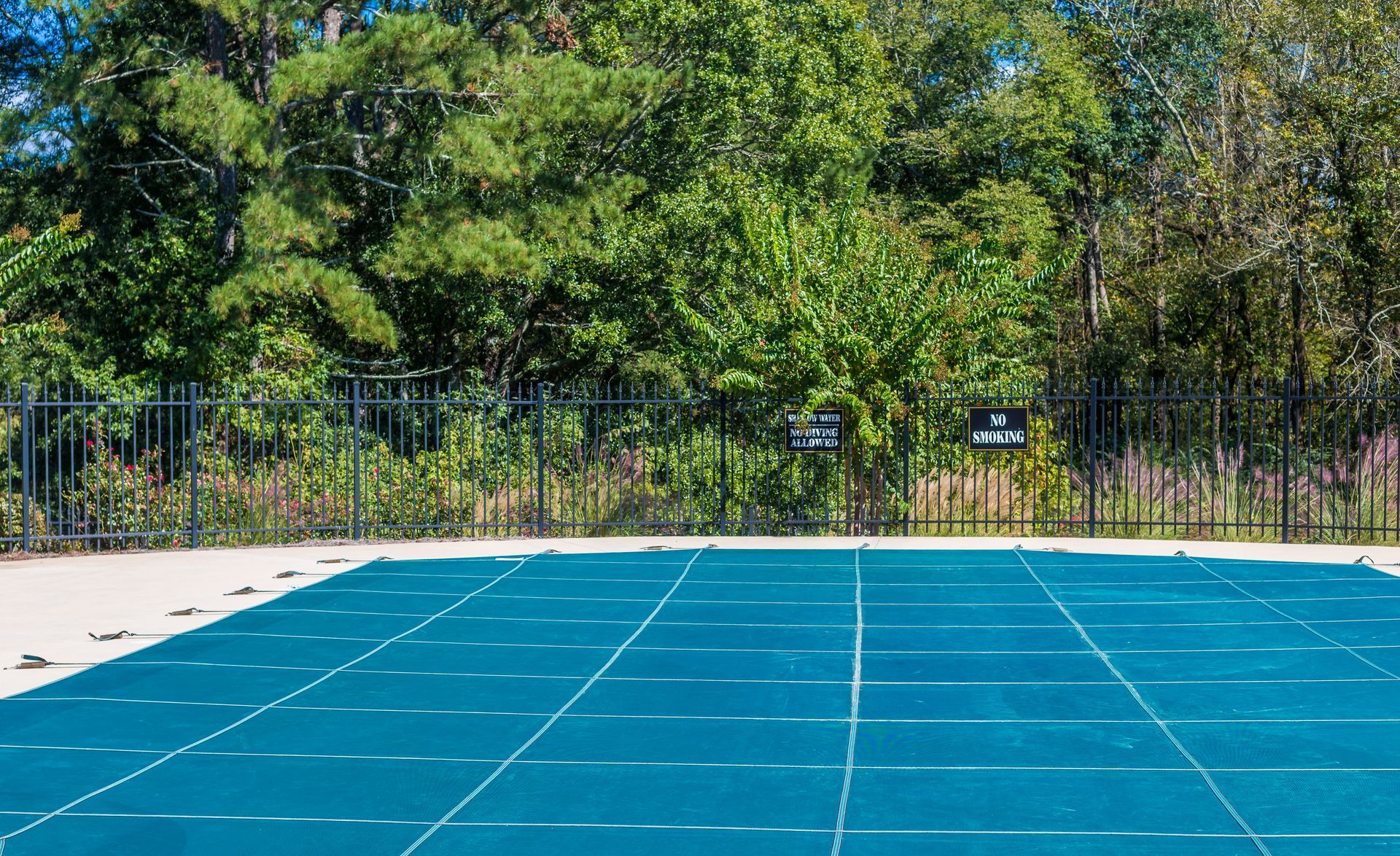 Close-up of clear blue swimming pool water with ripples beside a concrete edge.