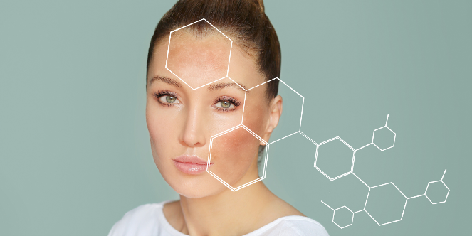 A woman with a chemical structure.
