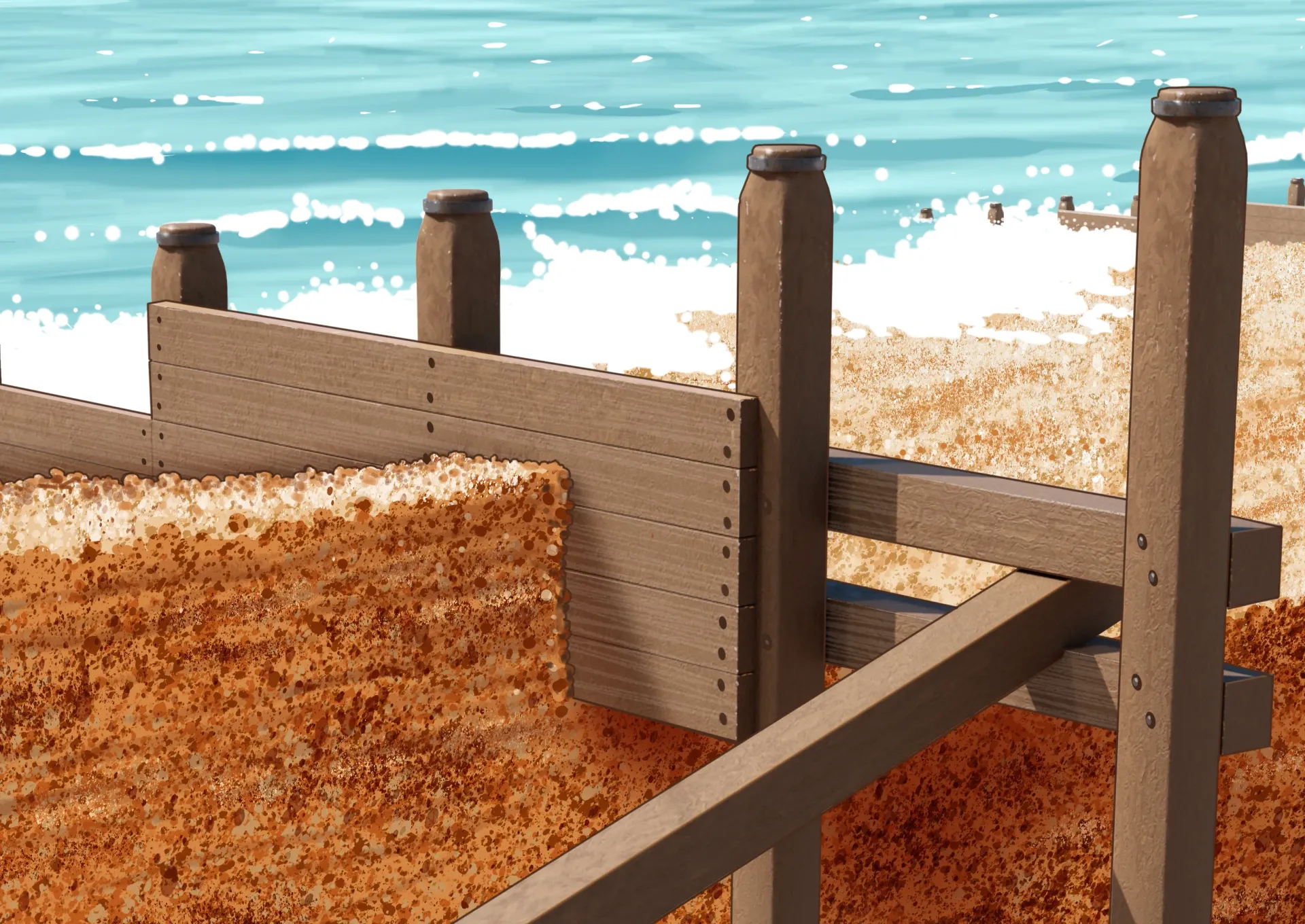 Image created by Baileycs for the Environment Agency showing groyne construction