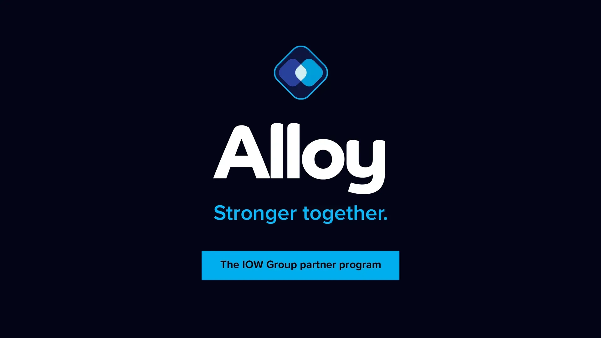 A logo for alloy with the strapline 'stronger together' on a dark background