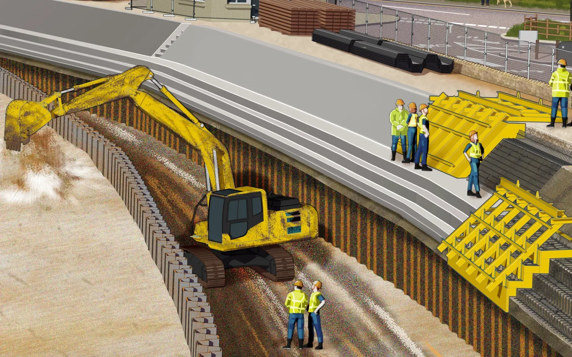 Close up of sea defence during construction at the proposed Sandown and Yaverland sea defence improvements.