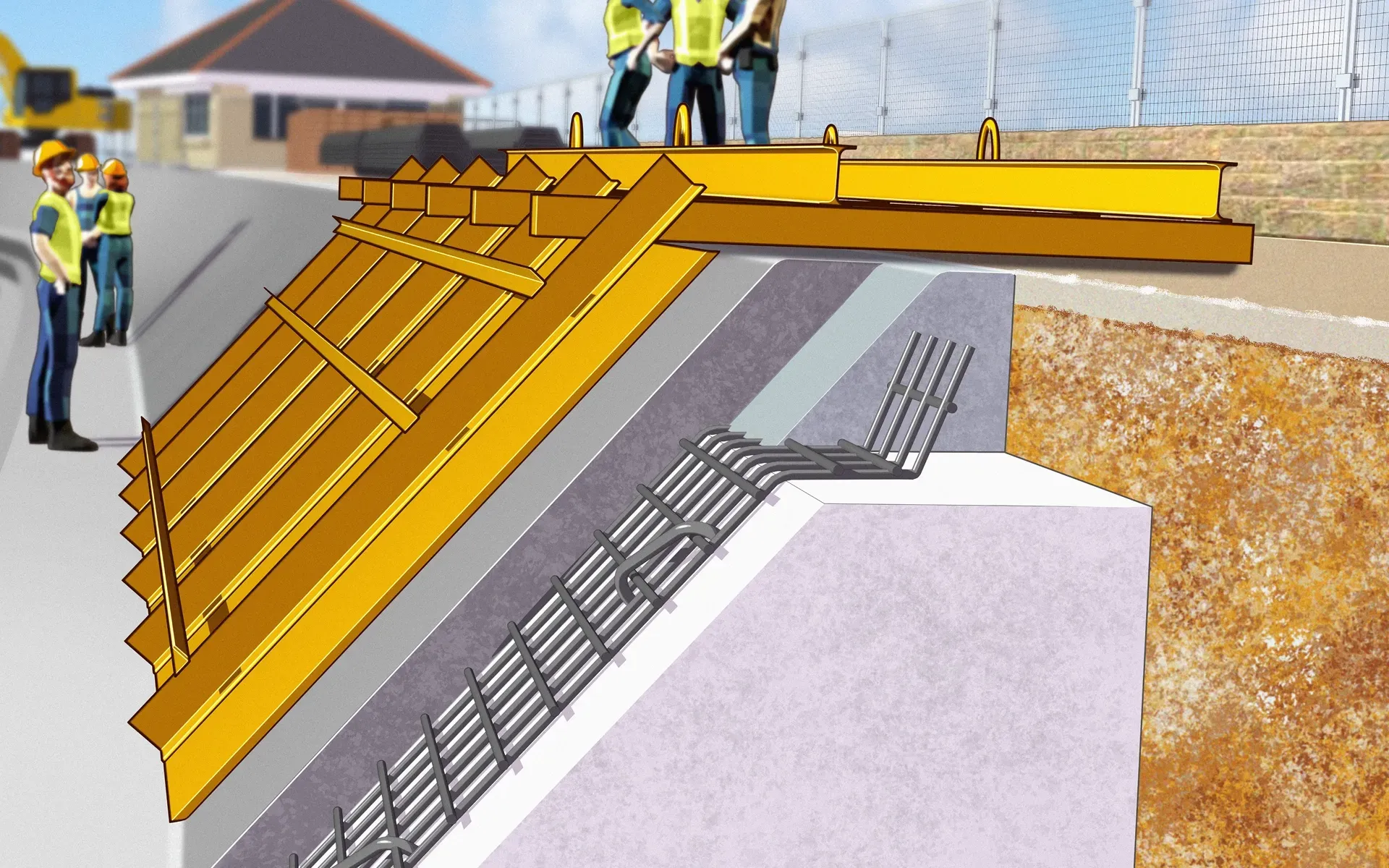 Close up of sea defence formwork and cross section through the sea wall at the proposed Sandown and Yaverland sea defence improvements.
